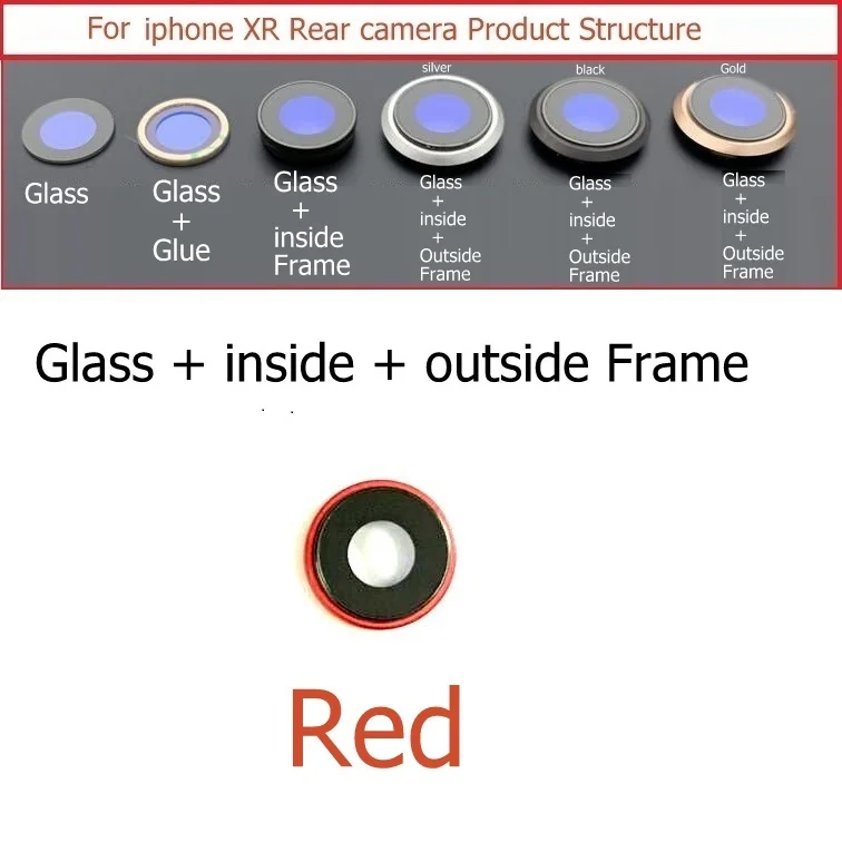 For iphone XR Red Задняя Задняя стеклянная крышка для объектива камеры с держателем рамы для iPhone 6 6S 7 8 Plus X Xr Xs Max объектив камеры+ детали рамы - Цвет: For iphone XR Red