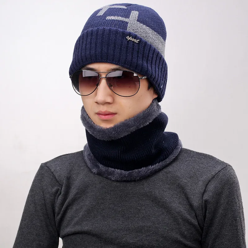 2 шт. модные зимние защитные вязанные шапочки Skullies& Beanies с шарфы-Снуды зимняя шапка для мужчин Лыжные шапки