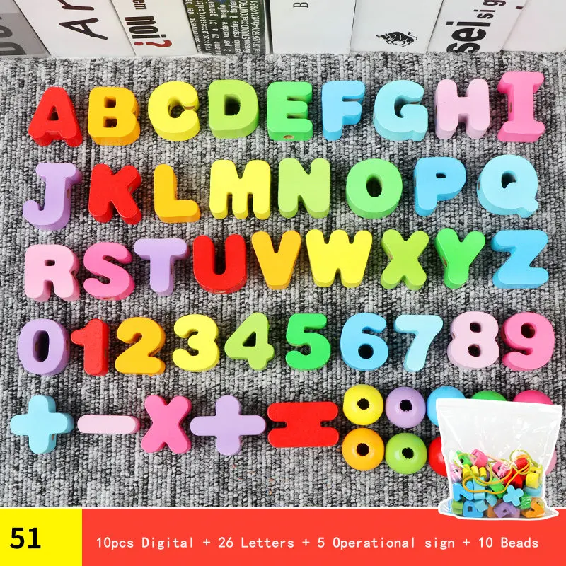 31pcs 41pcs 51 Number and Letter Blocks Beads 3 styles Children s Jewelery Making Utilities wood 4