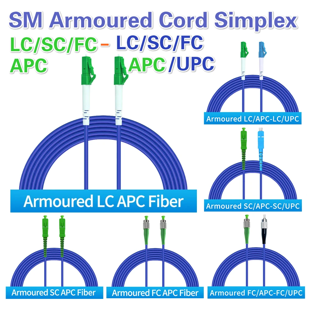 

Stock Ready All-Here SM Armoured 3M LC/SC/FC APC - LC/SC/FC APC UPC FTTH Single-Mode Fiber Optic Patch Cord Jumper 3.0mm