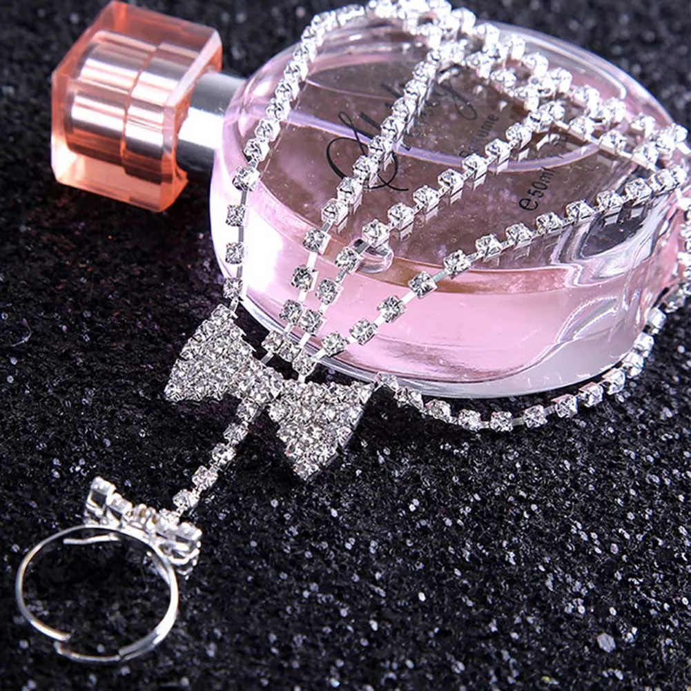 2020 New Rhinestone Bangle Chain Link Finger Ring Charm Girl Bracelet W Finger Ring Wedding Party Accessories
