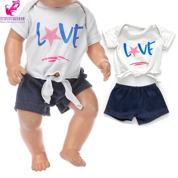 

43cm Baby new born Doll summer shirt denim short pants for baby dolls clothes 18 Inch American OG girl Dolls Coat