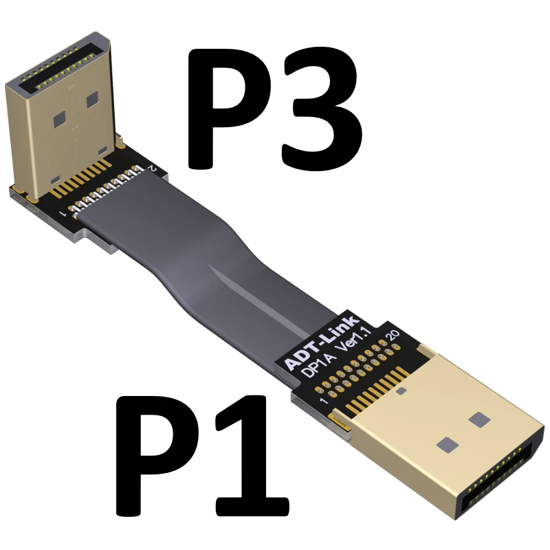 Кабель переходник DisplayPort Male плоский кабель DP 2K 4K 8K 60 Гц с углом вверх/вниз FPC