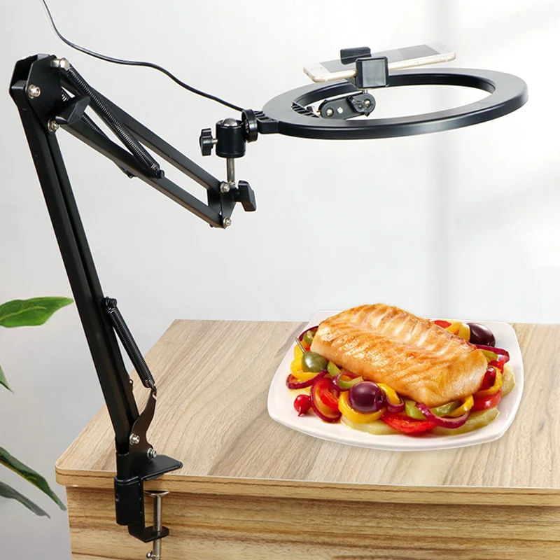 Dimmable LED Selfie Ring Light With Long Arm Holder Desk Stand Camera Phone USB Photography Ringlight For Photo Studio |