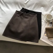 Double hair skirt female 2021 winter new Korean version of the button high waist personality irregular skirt H2057