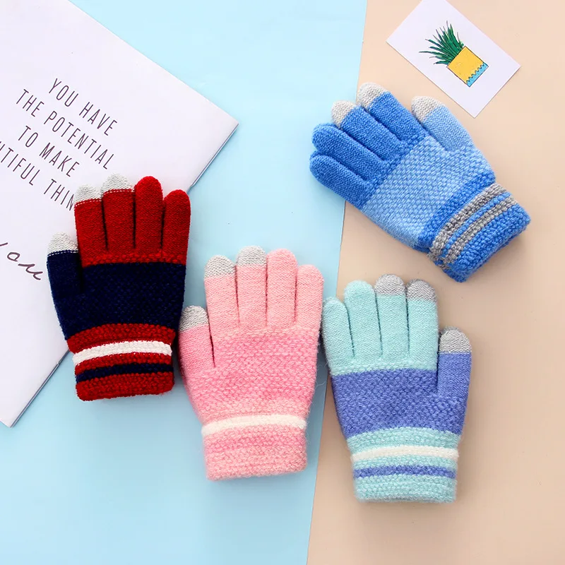 

Children's Gloves Winter Touch Screen Knitting Wool Warm Thickened Wool Cashmere Girl Primary School Boy Mittens