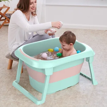

Baby Shining Children Folding Bath Tub Height 44.5cm Baby Bath Seat Insulation Non Slip Easy Storage Kid Widen Bath Bucket WY5