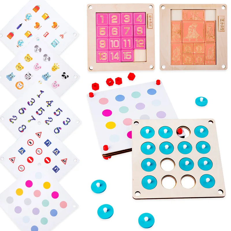

Wooden Wafer Three-in-One Multi-functional ji yi qi Color Memory Game Children'S Educational Board Game Wooden Toy