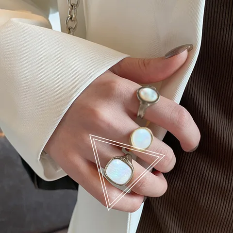 Shell Ring for Women Ins Trendy Geometry Adjustable Gold Punk Vintage Chunky Rings for Teen Girls Aesthetic Jewelry KBR215