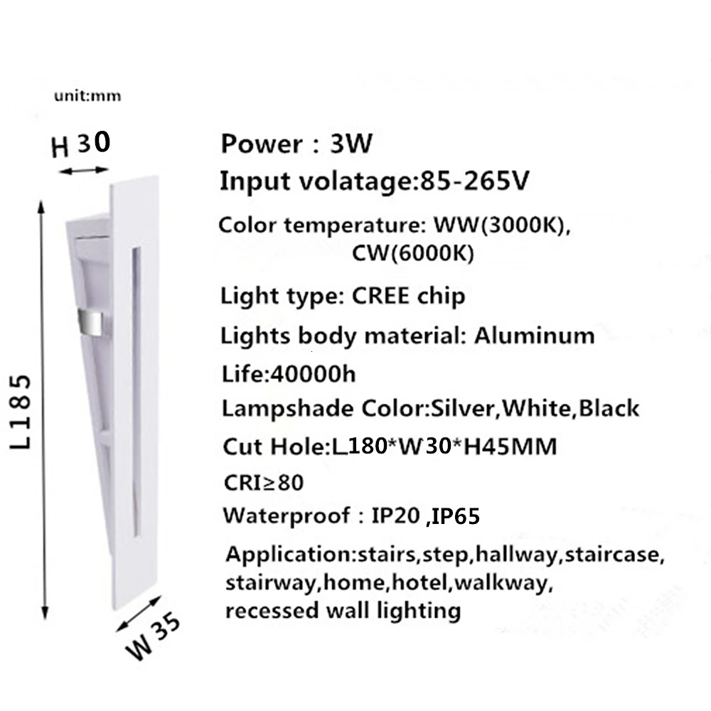 3W Led Stair Light AC85-265V PIR Motion Sensor Corner Wall lights Infrared Human Body Induction Corridor Staircase Lamp (3)