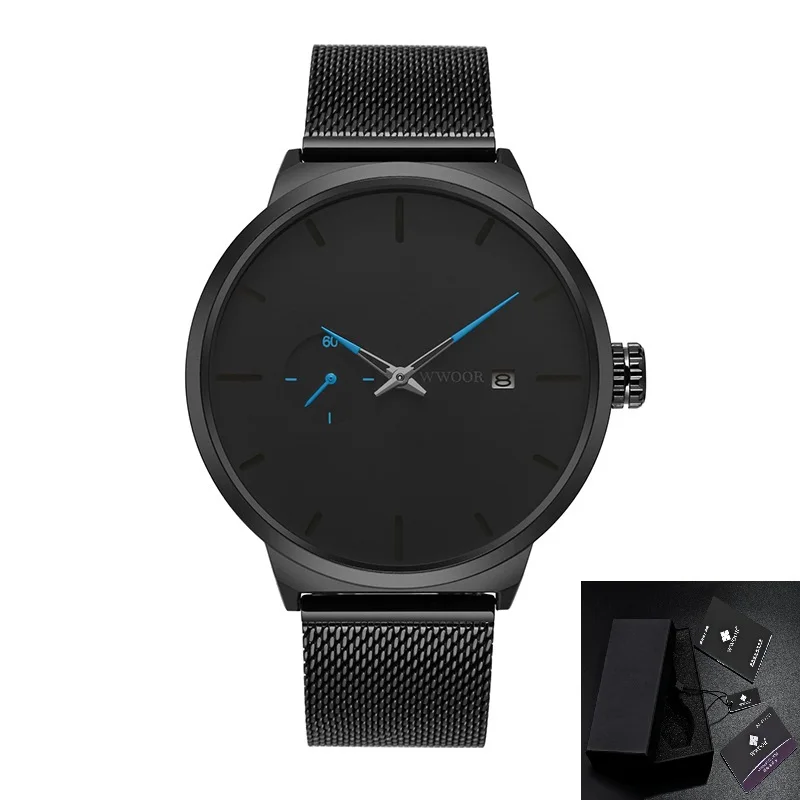 Orologio da uomo grande diametro 48mm WWOOR 8872 cinturino in maglia nera  orologi da polso da uomo orologio da polso al quarzo con data impermeabile  Dropshipping - AliExpress Watches