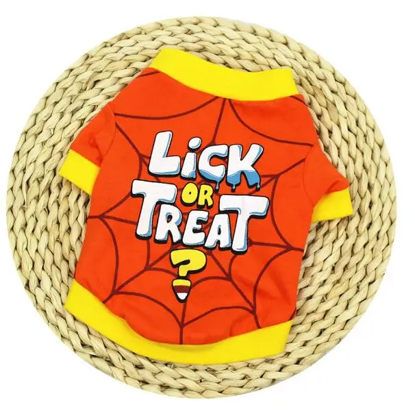 Lick Or Treat Slogan Pet T Shirts Halloween Cute Small And Medium Dogs Clothing Orange And Yellow Round Neck roupa cachorro - Цвет: orange