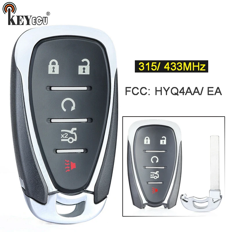 KEYECU 315/433MHz ID46 Chip HYQ4AA HYQ4EA Smart 4+1 5 Button Remote Key Fob for Chevrolet Camaro Equinox Cruze Malibu Spark