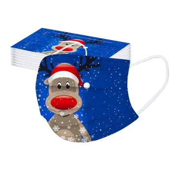 

20PC Adult Universal Face Mask Disposable 3 layer Non-woven Dustproof Windproof Christmas elk Printed Maske Mascarilla Masque