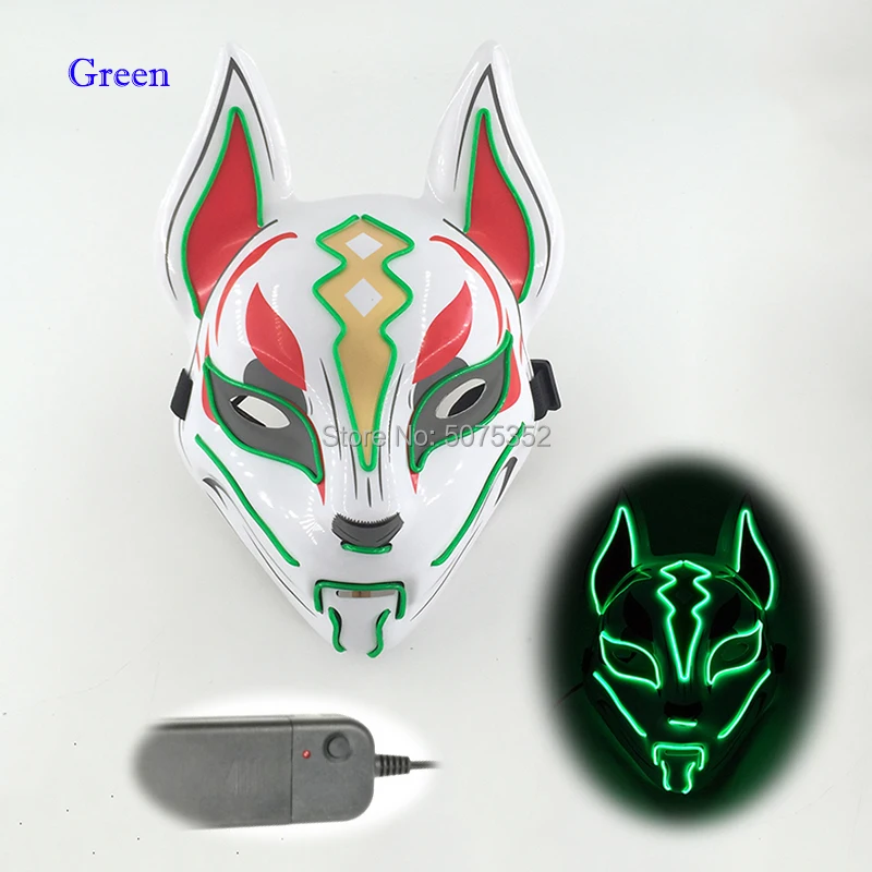 Women's Costumes Anime Expro Decor Japanese Fox Mask Neon Led Light Cosplay Mask Halloween Party Rave Led Mask Dance DJ Payday Costume Props wonder woman costume Cosplay Costumes