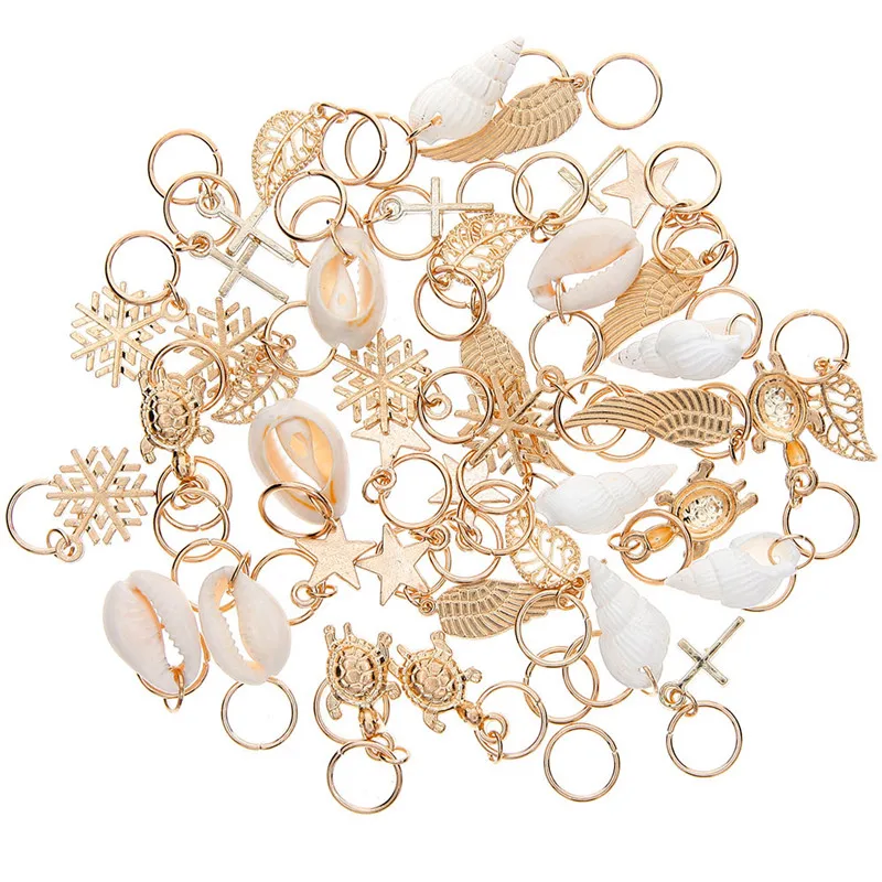 hair clips 50 Pcs/set Fashion Shell Hands Leaves Star Conch Snowflake Pendant Charms Rings For Women,hair clips,hair accessories