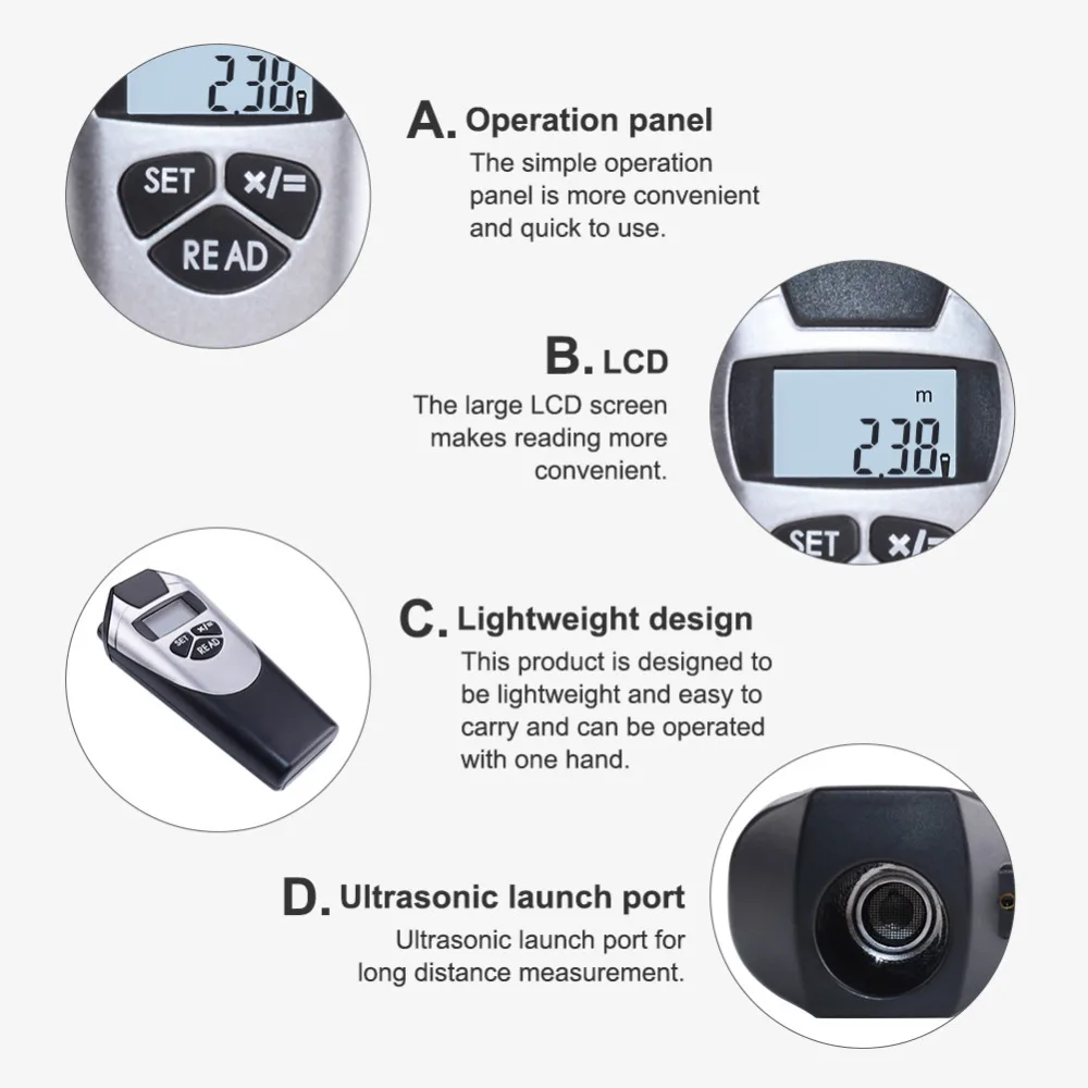 LCD Digital Laser Rangefinder Ultrasonic Distance Meter 0.5-18cm Range Finder Distance Measuring Tool Laser Distance Measurer