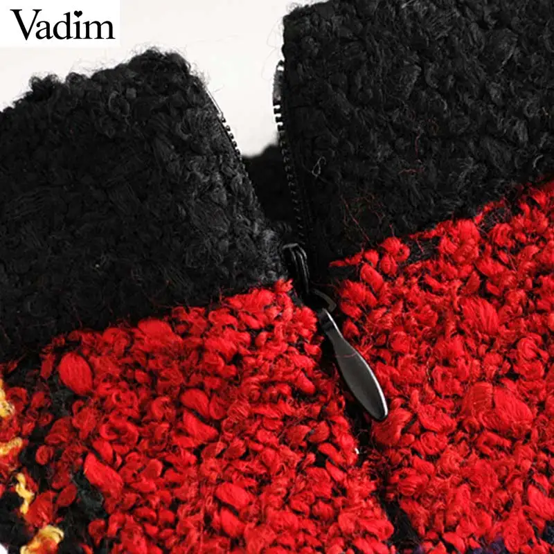 Женское элегантное платье vadim tweed Лоскутная клетчатая мини-юбка с карманами на молнии сзади декорированная офисная одежда женские стильные юбки BA860