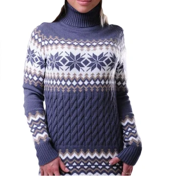 

2019 electricity suppliers long-sleeved high-collar printing Europe and America women's sweaters dress snow pullovers 69172