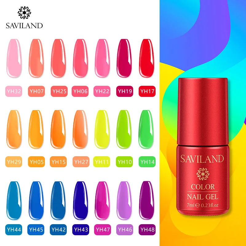 

SAVILAND 7ml Neon Fluorescent Nail Polish Gel Varnish Lucky Hybrid Lacquer Soak Off UV LED Semi Permanent Nail Art Gel