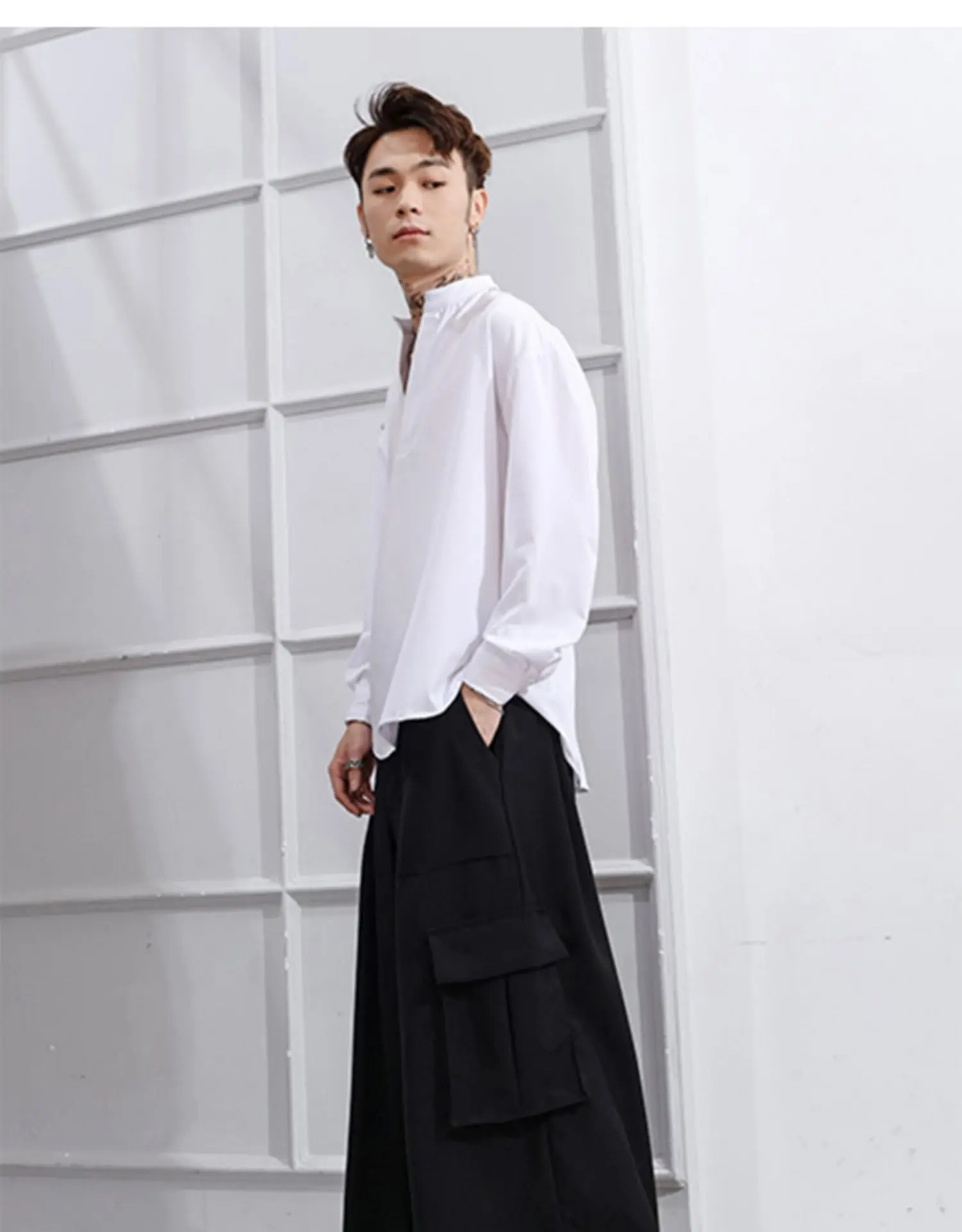 Men's pants Autumn winter belt loose bell-bottom cargo pants culottes for men casual pants large size black youth Yamamoto style
