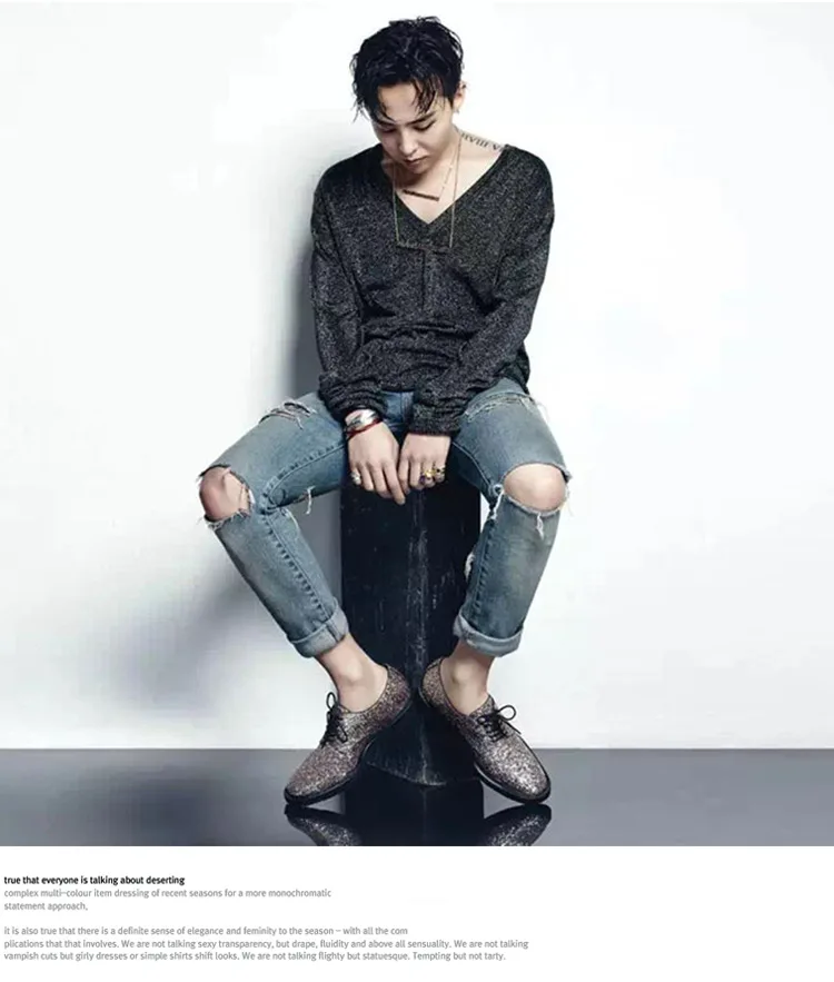 G-DRAGON, SLP, джинсы ручной работы с дырками, GD, стиль знаменитостей, мужские светло-голубые облегающие легкие прямые обтягивающие брюки