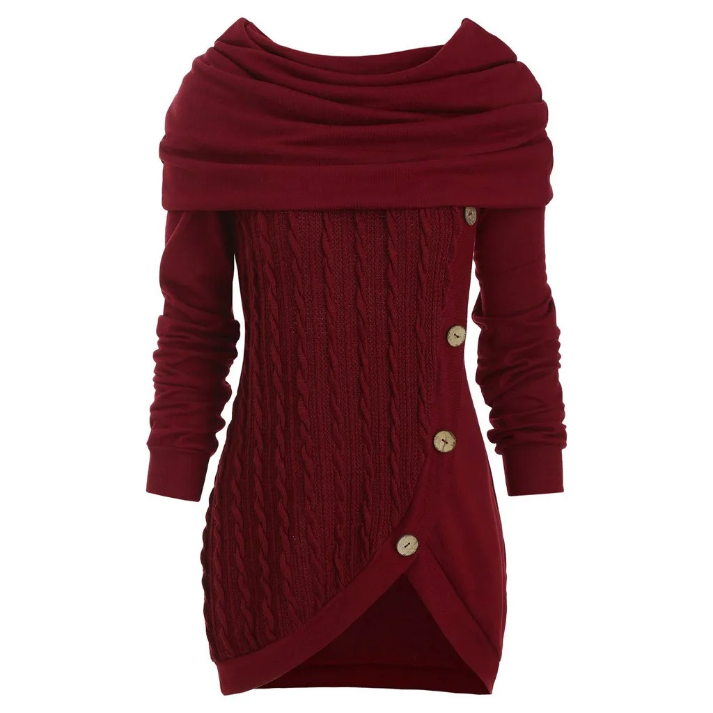 Irregular Women Winter Hooded Sweater and Jumpers Long Sleeve Casual Korean Knitted Cardigans Button Heap Collar Harajuku Top |