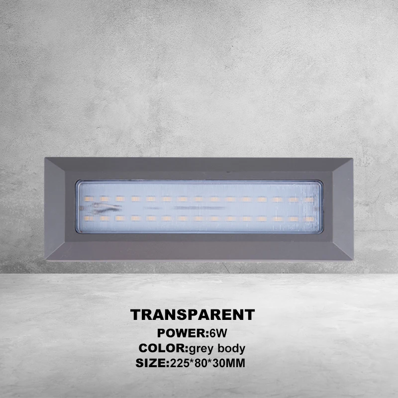 Grey Transparent Kenlux светодиодный лестничный светильник, ступенчатый светильник s 6 Вт SMD 225*80 мм, наружный водонепроницаемый настенный светильник из алюминия - Испускаемый цвет: Grey Transparent