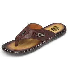 Новинка года; стильные мужские шлепанцы; летние сандалии; нескользящие шлепанцы; трендовые мужские сандалии из натуральной кожи в Корейском стиле