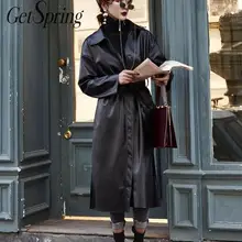 Getвесеннее Женское пальто женские Куртки из искусственной кожи Куртки мотоциклиста Бандажное Большие размеры длинные черные зимние кожаные куртки Новинка