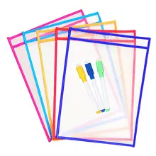 5 шт Многоразовые прозрачные ПВХ сухие стираемые карманы швейная сумка 3 шт ручки для многофункциональных офисных покрасочных принадлежностей случайный цвет