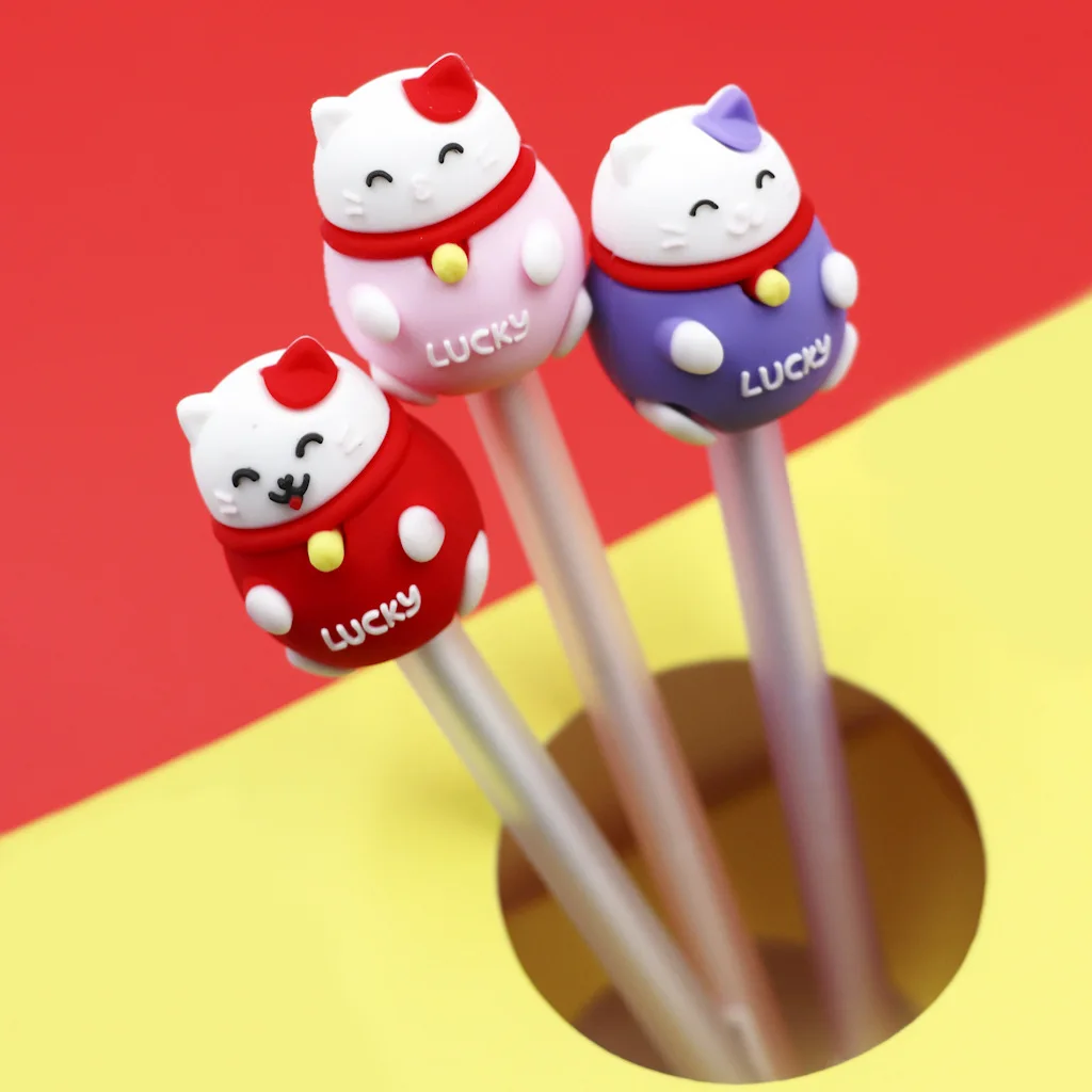 48 шт./компл. Lucky Cat пластиковая гелевая ручка 0,5 мм с черными чернилами, стильная футболка с изображением персонажей видеоигр манэки-нэко \ кавайные ручки школьные принадлежности