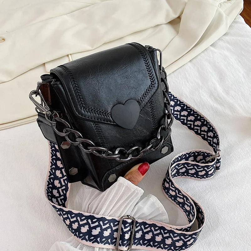 Womens Bag Messenger-Bag Studded-Shoulder-Bag Heart-Shaped-Lock Mobile-Phone Retro Korean-Style