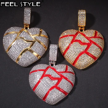 

Hip Hop Iced Out Heart Shape Full AAA CZ Stone Paved Bling Zircon Pendants & Necklaces For Men Women Jewelry