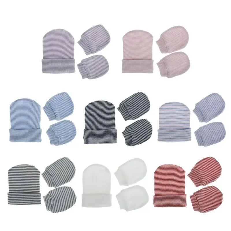Newborn Hospital Hat Infant Baby Cap and Mitten Set Soft Cute Nursery Beanie Hat