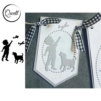 

QWELL Metal Cutting Dies Novice Boy Playing With Dog Pattern For DIY Scrapbooking Crafts Paper Card Decoration Album 2020 NEW