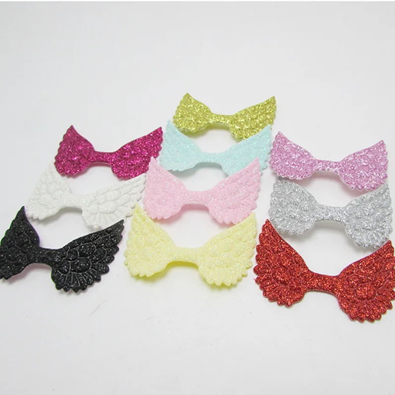 Mix-color Appliqued 30-100 шт блестки Крылья Ангела патчи Аппликации DIY ремесло поставки дети головные уборы шпилька аксессуары материал мягкий тиснение - Цвет: Mix-color Appliqued