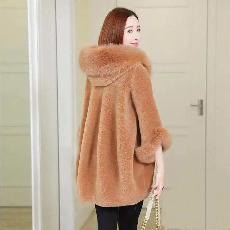 Большой размер Лисий Мех Воротник Шуба для женщин зима Новая зимняя женская меховая куртка длинное тонкое толстое теплое пальто из кашемира для женщин