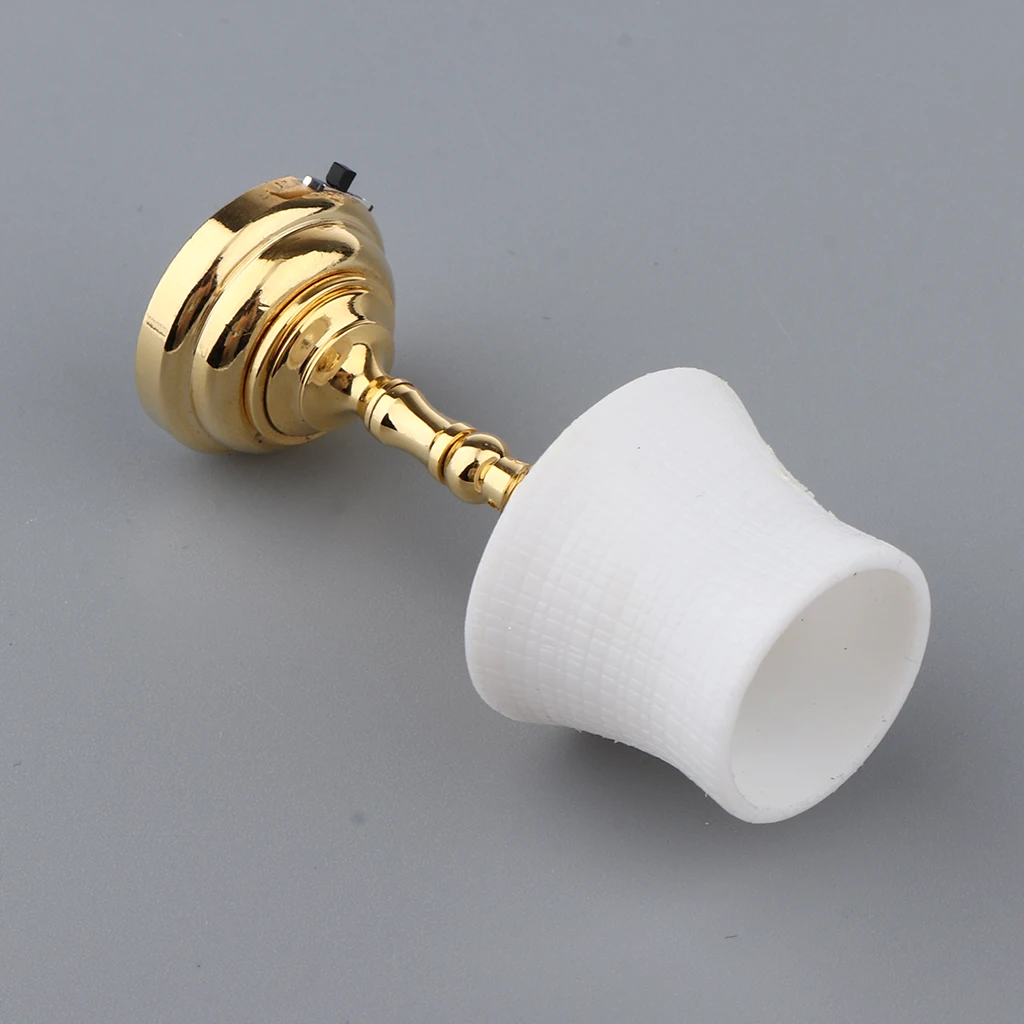 2pcs/Set 1:12 Scale Dollhouse Battery Operated LED Desk Lamp Miniature Lights Model, Golden Base with White Lampshade