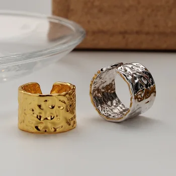 

European and American Simple Design Sense Hammerhead Ring Women's Open Hammerhead Texture Ring