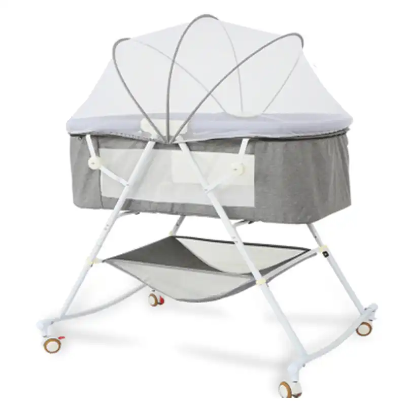 Easy Folding Portable Crib Adjustable Portable Bed for Infant//Baby Boy//Baby Girl//Newborn Wooden Bedside Sleeper with Removable Mosquito Net Beige Baby Bassinet