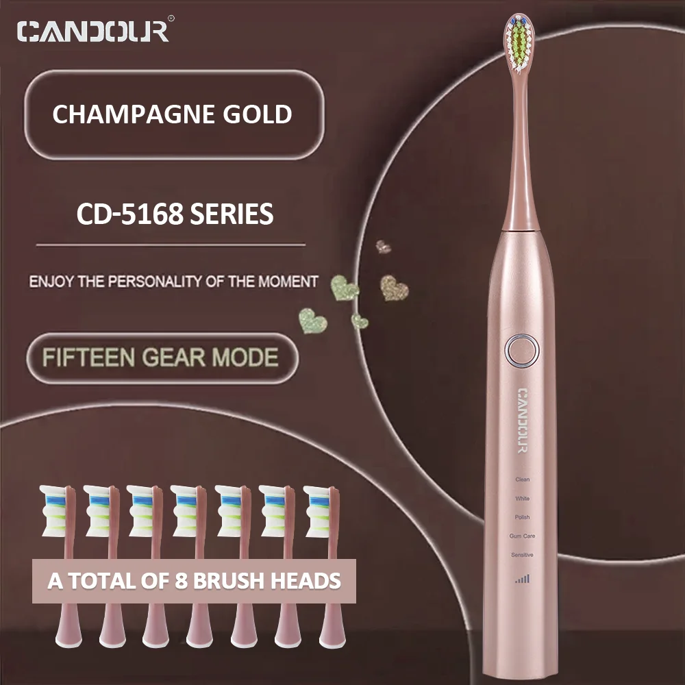 CANDOUR CD-5168 Sonic Toothbrush Rechargeable electric Toothbrush IPX8 Waterproof 15 Mode With 8 brush Travel box Best Gift CANDOUR CD-5168 Sonic Toothbrush Rechargeable electric Toothbrush IPX8 Waterproof 15 Mode With 8 brush Travel box Best Gift