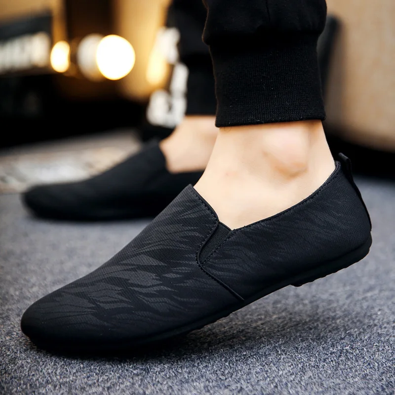 

2019 Mens Casual Loafers Shoes Breathable Light Fabric Fashion Summer Autumn Leopard Black Gray Blue Flat with Cheap Male Shoes