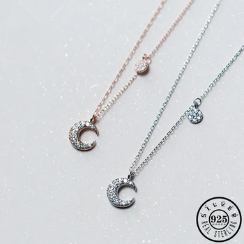 

Beautiful Moon Pendant with Cubic Zirconia Stone 925 Sterling Silver Statement Rose Gold Color Plated Chain Necklaces for Women