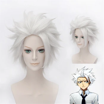 

Mens Adults Anime BLEACH Hitsugaya Toushirou Short Sliver Wigs Grey Synthetic Hair With Wigs Cap Hallween Costume Cosplay Prop