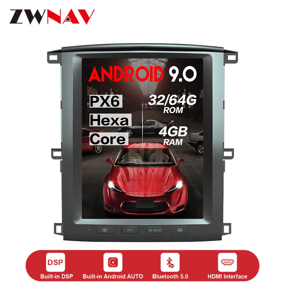 PX6 4+64 Tesla style Android 9.0 Car dvd Multimedia Player unit for Toyota land cruiser lc100 2002-2007 GPS Navigation Autoradio