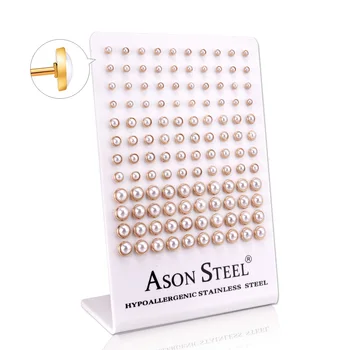 

LUXUKISSKIDS 60paris/lot oorbellen Flat Fake Pearl Small Stud Earrings Set Men kidsStainless Steel Screw Plug Earring For Women