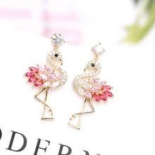 LuxJuly женские элегантные ювелирные изделия подарок Кристалл циркония красочные серьги в форме фламинго для женщин