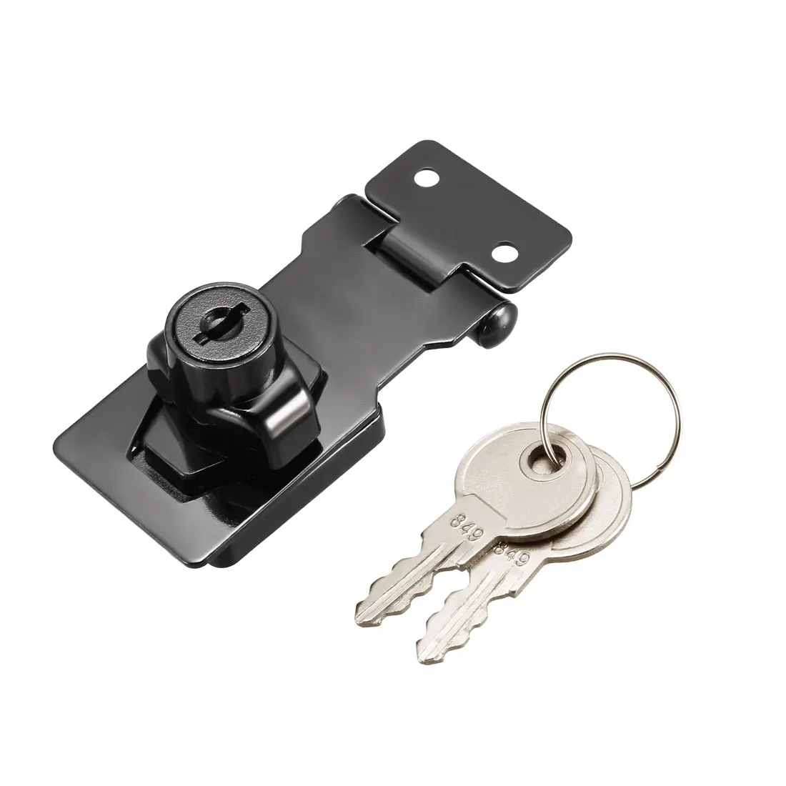 

uxcell Keyed Hasp Lock 80mm Twist Knob Keyed Locking Hasp for Door Cabinet Keyed Different Bright Black