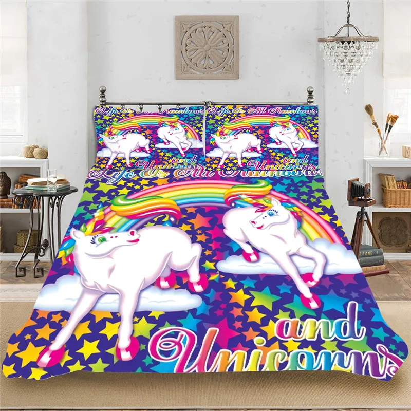 

Rainbow Unicorn Cortoon King-Full Size Soft Bedding set Bedclothes Include Duvet Cover Pillowcase Print Home Textile Bed Linens
